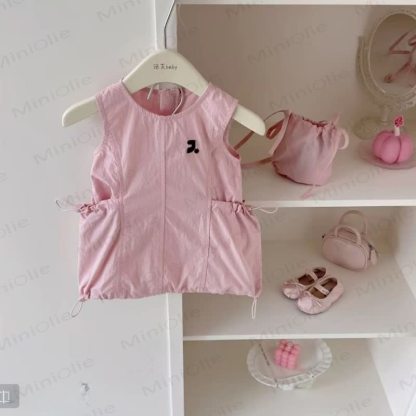 幼児用女の子向けコットン無地ピンクベストDress - ピンク - 6～7歳 - image 1