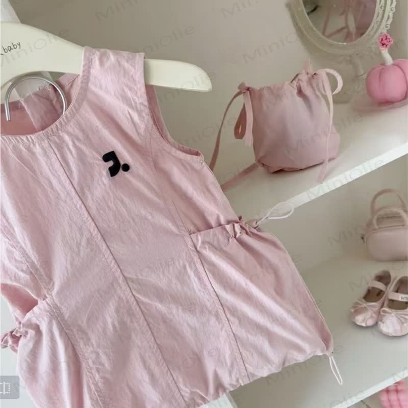 幼児用女の子向けコットン無地ピンクベストDress - image 2