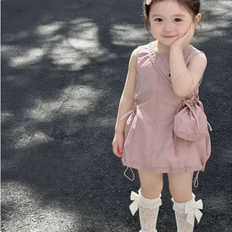 幼児用女の子向けコットン無地ピンクベストDress - image 4