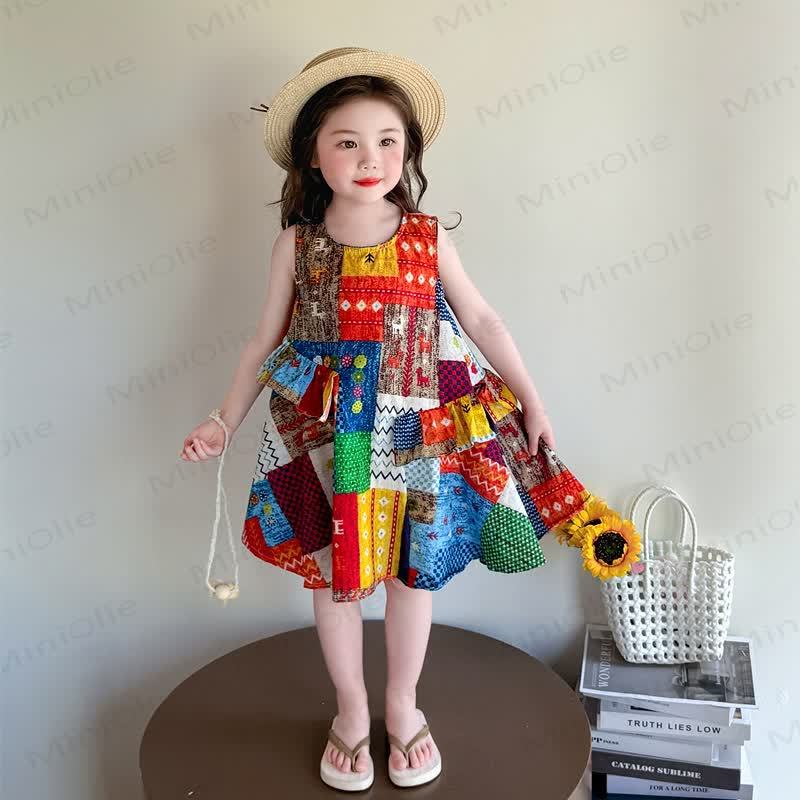 幼児用女の子向けコットン素材の波型チェック柄Dress - 赤 - 8-9T - image 2