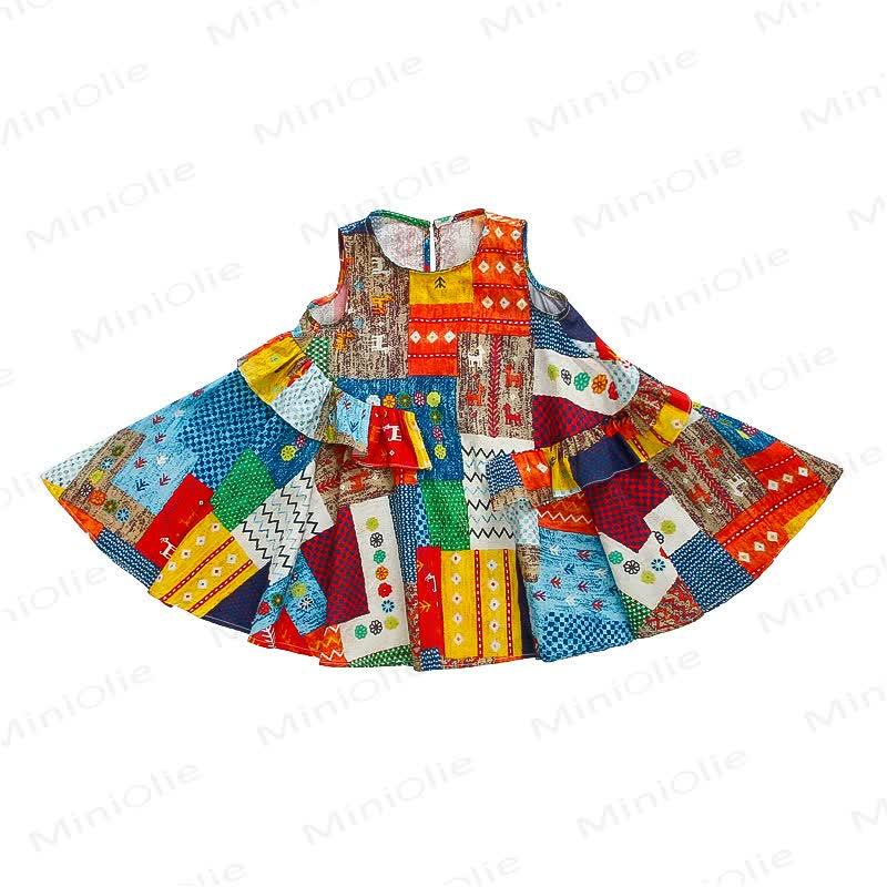 幼児用女の子向けコットン素材の波型チェック柄Dress - image 3