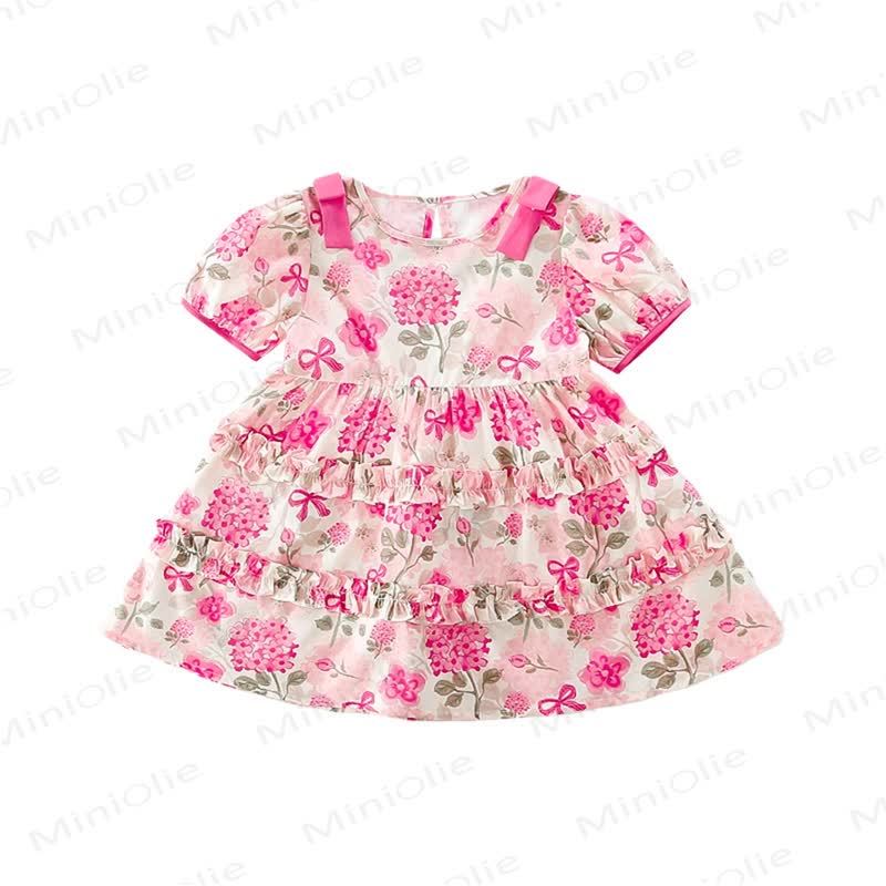 幼児用女の子向けコットン製ピンク花柄パフスリーブDress - image 3