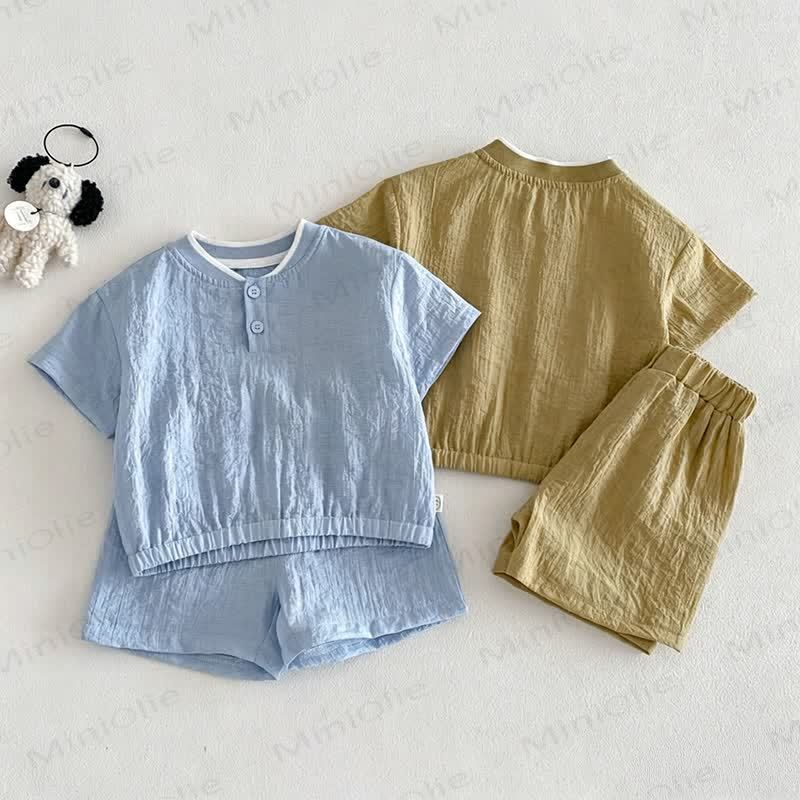 ベビー用通気性無地Tシャツ＆ショートパンツセット - image 1