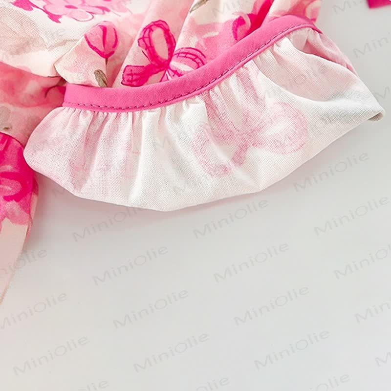 幼児用女の子向けコットン製ピンク花柄パフスリーブDress - image 9