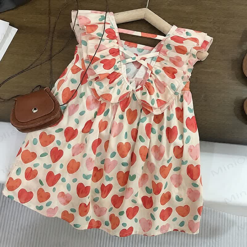 幼児用女の子向けハート柄ノースリーブDress - ベージュ - 8-9T - image 1