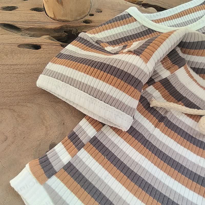 ベビー用コットンリブストライプトップス＆ショートパンツセット - image 8