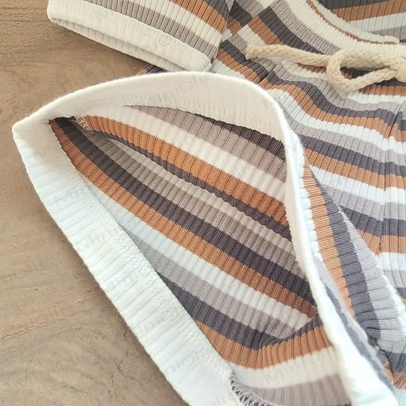 ベビー用コットンリブストライプトップス＆ショートパンツセット - image 10