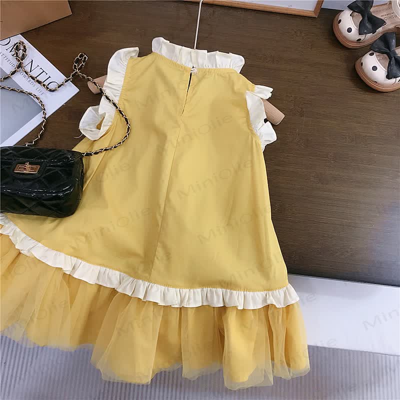 幼児用女の子向けコットン無地チュールノースリーブDress - image 3