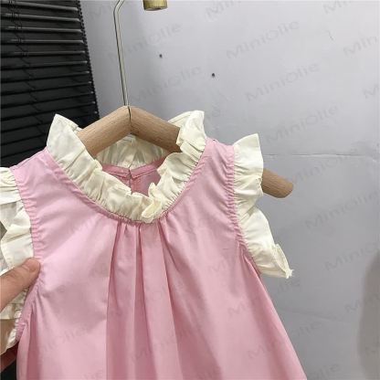 幼児用女の子向けコットン無地チュールノースリーブDress - image 5