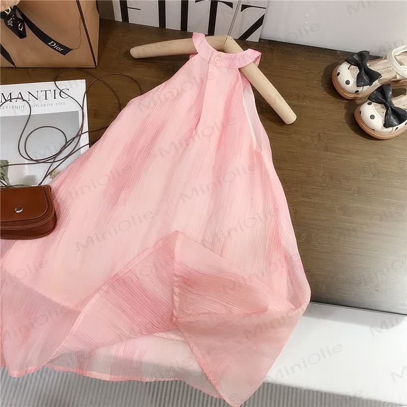 幼児用女の子向けピンクチュール花柄ノースリーブDress - image 2