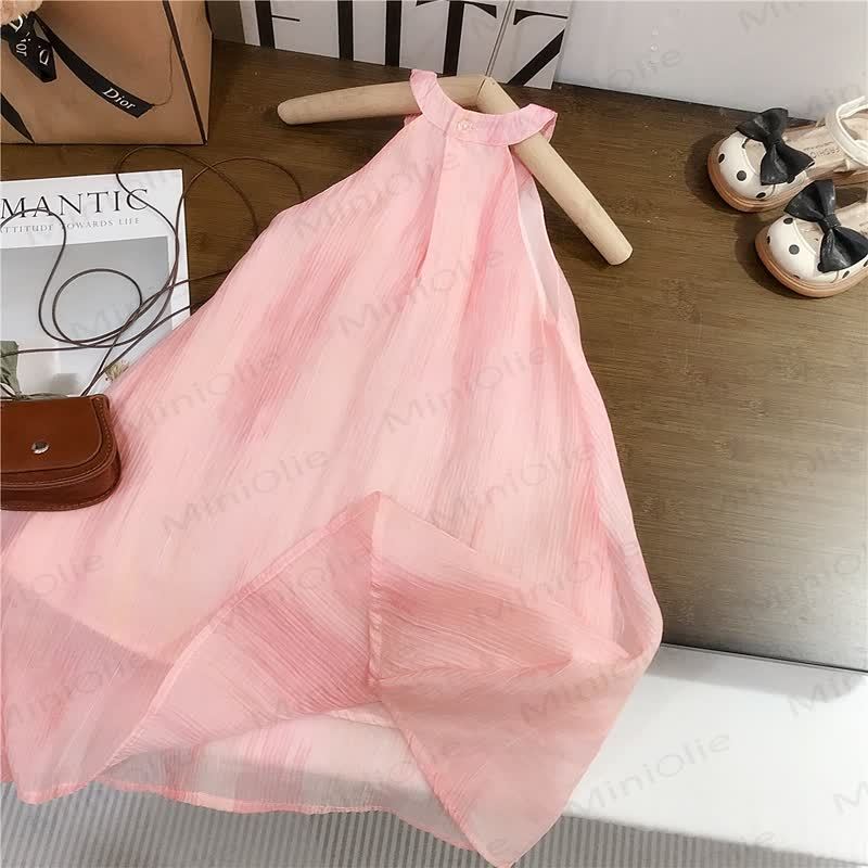 幼児用女の子向けピンクチュール花柄ノースリーブDress - image 2