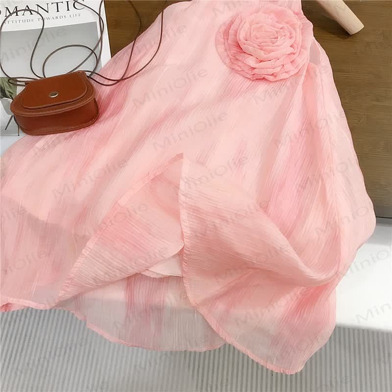 幼児用女の子向けピンクチュール花柄ノースリーブDress - image 3