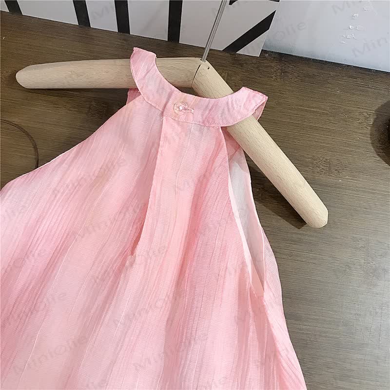 幼児用女の子向けピンクチュール花柄ノースリーブDress - image 4