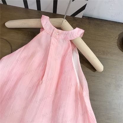 幼児用女の子向けピンクチュール花柄ノースリーブDress - image 4