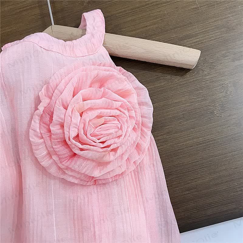 幼児用女の子向けピンクチュール花柄ノースリーブDress - image 5