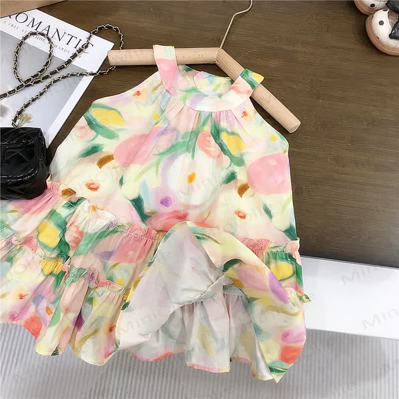 幼児用女の子向け花柄コットンノースリーブDress - image 4