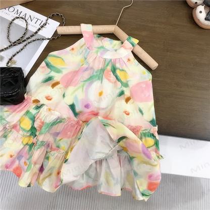 幼児用女の子向け花柄コットンノースリーブDress - image 4