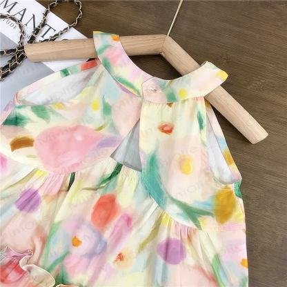 幼児用女の子向け花柄コットンノースリーブDress - image 2