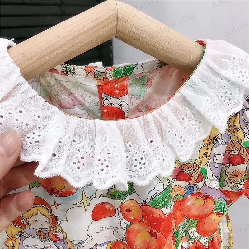 幼児用女の子向けコットンオレンジプリントパフスリーブDress - image 5