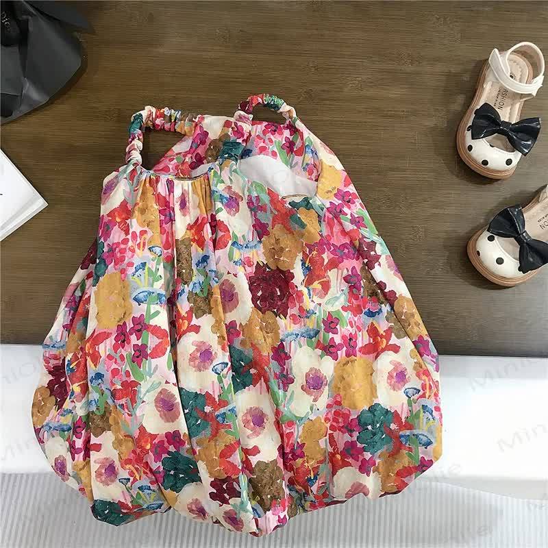幼児用女の子向けコットン花柄マルチカラーノースリーブDress - image 3