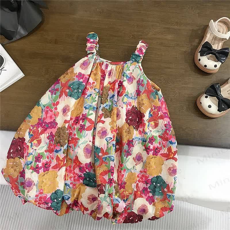 幼児用女の子向けコットン花柄マルチカラーノースリーブDress - image 2