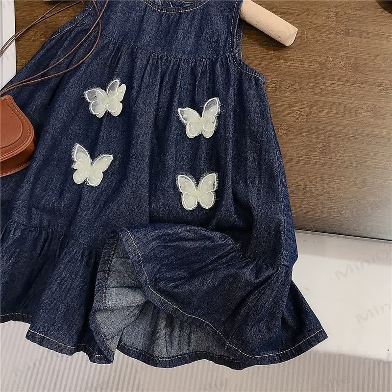 幼児用女の子向けコットンデニム蝶柄ノースリーブDress - image 4