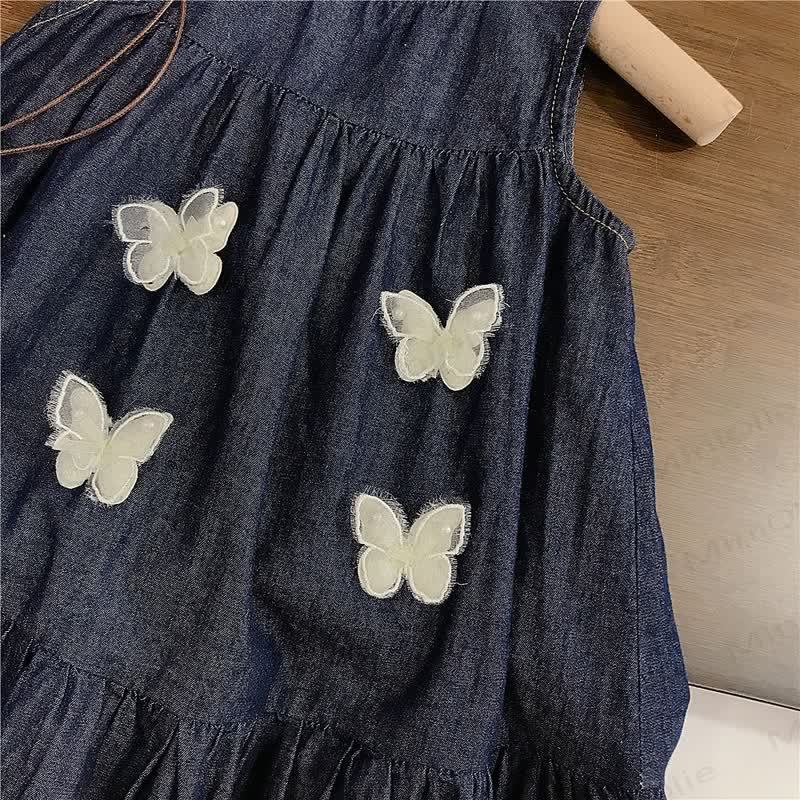 幼児用女の子向けコットンデニム蝶柄ノースリーブDress - image 5