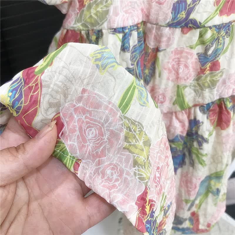 幼児用女の子向けコットン花柄パフスリーブDress - image 6