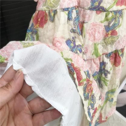 幼児用女の子向けコットン花柄パフスリーブDress - image 7