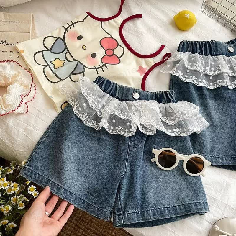 ベビー・幼児用 女の子用 花柄レース デニムショートパンツ - image 1