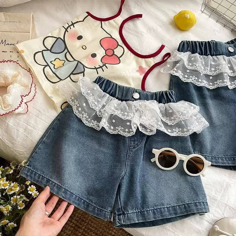 ベビー・幼児用 女の子用 花柄レース デニムショートパンツ - image 1