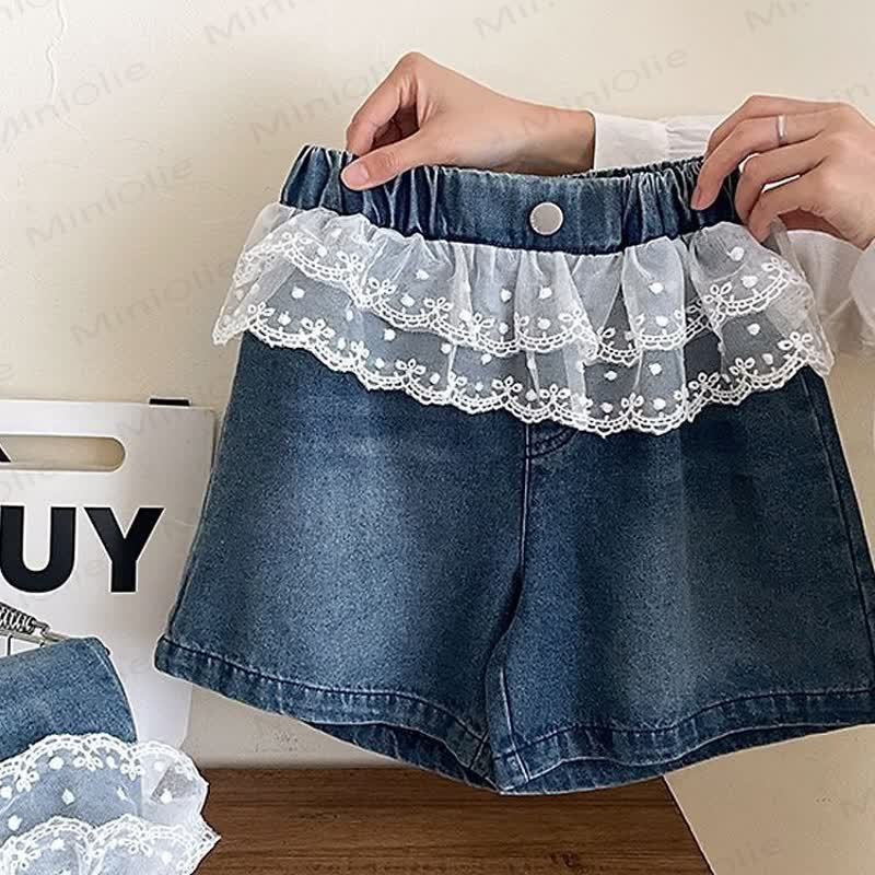 ベビー・幼児用 女の子用 花柄レース デニムショートパンツ - 青 - 4～5歳 - image 2