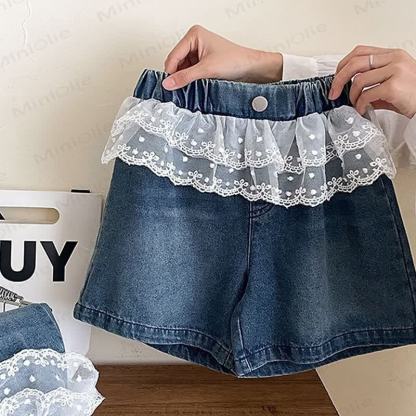 ベビー・幼児用 女の子用 花柄レース デニムショートパンツ - 青 - 4～5歳 - image 2