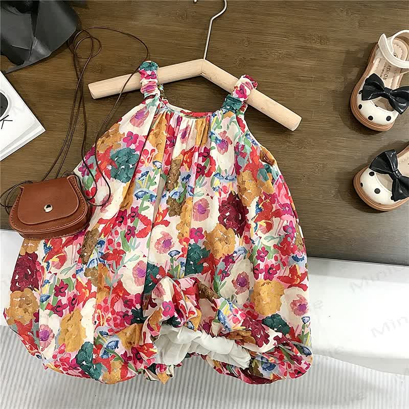 幼児用女の子向けコットン花柄マルチカラーノースリーブDress - マルチカラー - 8-9T - image 1