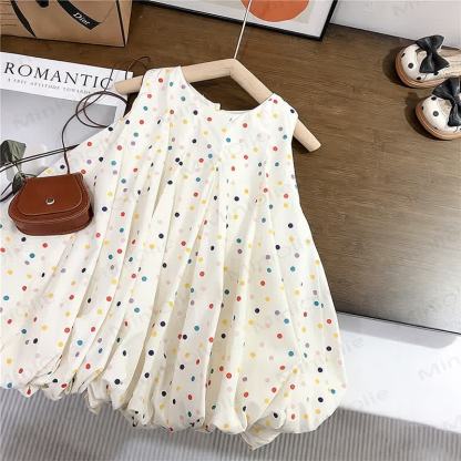 幼児用女の子向けコットン製水玉模様ノースリーブDress - 白 - 8-9T - image 1