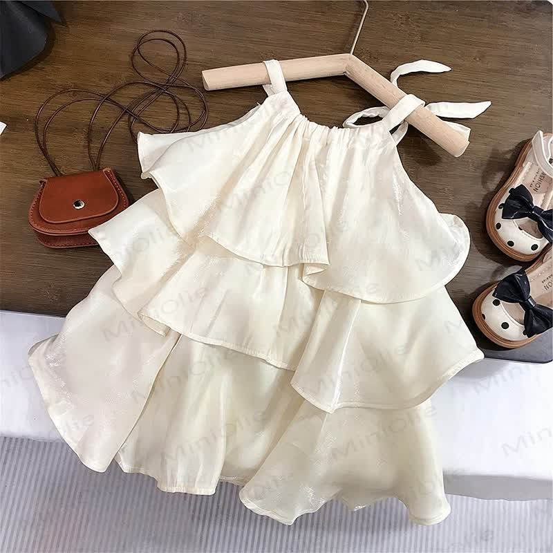 幼児用女の子向けコットンフリル付き無地ホワイトノースリーブDress - 白 - 8-9T - image 1
