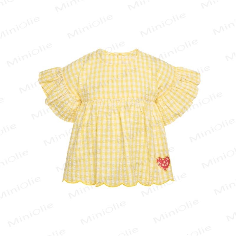 幼児用女の子向け 黄色コットンチェック柄ハートプリントトップスまたはパンツ - イエロートップ - 4～5歳 - image 2