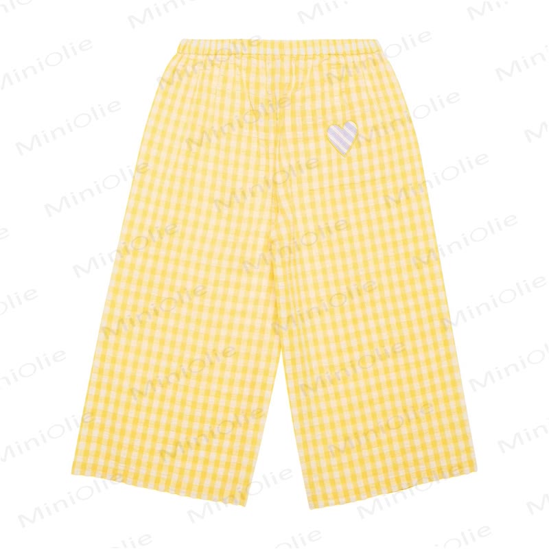 幼児用女の子向け 黄色コットンチェック柄ハートプリントトップスまたはパンツ - 黄色のパンツ - 4～5歳 - image 3