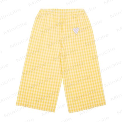 幼児用女の子向け 黄色コットンチェック柄ハートプリントトップスまたはパンツ - 黄色のパンツ - 4～5歳 - image 3