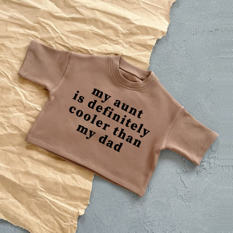 MY AUNT IS DEFINITELY COOLER THAN MY DADベビーホワイト/ブラウン スローガン サマーカジュアルTシャツ - 茶色 - 2～3歳 - image 2