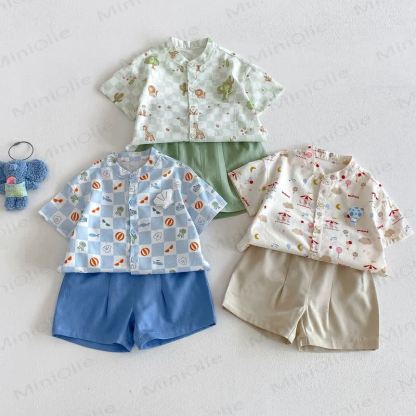 ベビー・幼児男の子用コットンチェックシャツまたは無地ショートパンツ - image 8