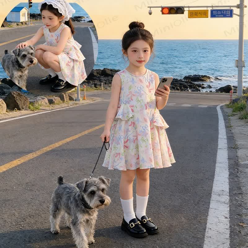 幼児・キッズ ガールズ リボン 花柄 フリル ノースリーブDress - ピンク - 10-11歳 - image 1