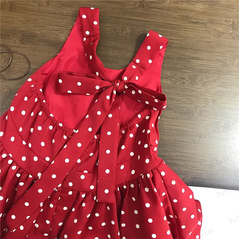幼児用女の子向け赤水玉模様ノースリーブDress - image 3
