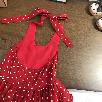 幼児用女の子向け赤水玉模様ノースリーブDress - image 4