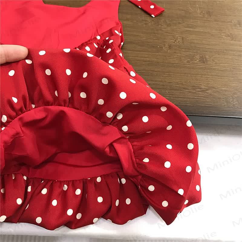 幼児用女の子向け赤水玉模様ノースリーブDress - image 5
