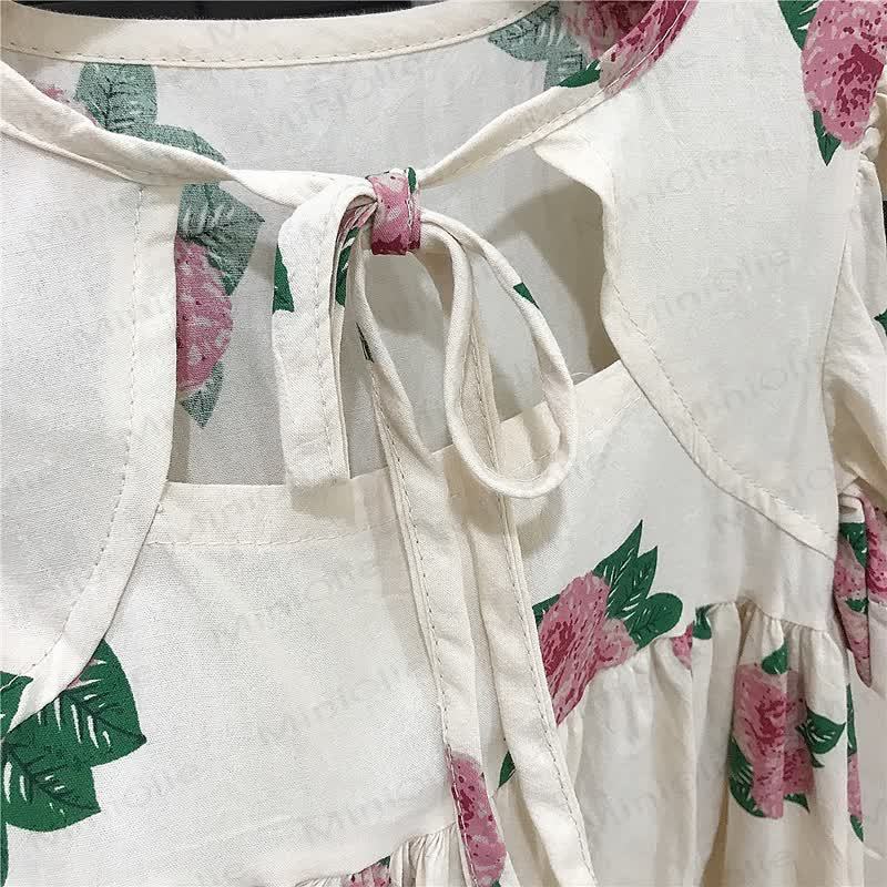 幼児用女の子向け花柄コットンパフスリーブDress - image 4