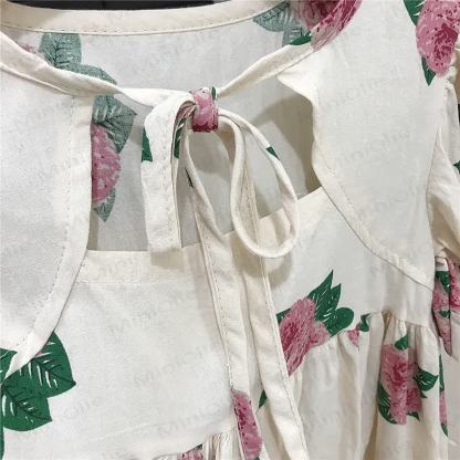 幼児用女の子向け花柄コットンパフスリーブDress - image 4