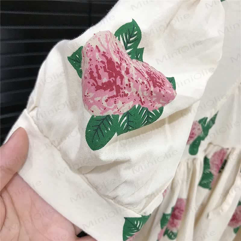 幼児用女の子向け花柄コットンパフスリーブDress - image 5