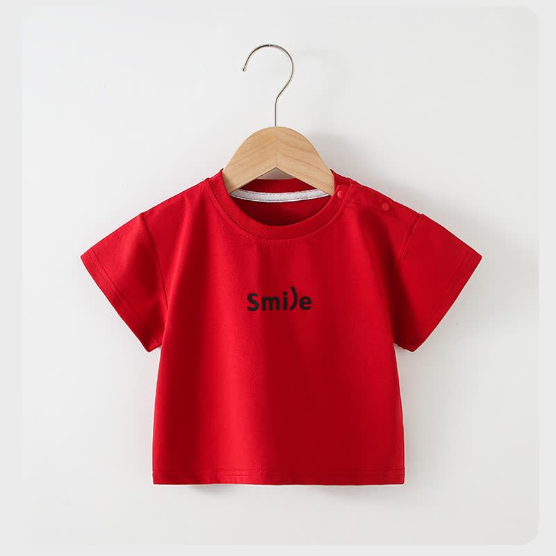 SMILE幼児用クルーネックカジュアルTシャツ - 赤 - 4～5歳
