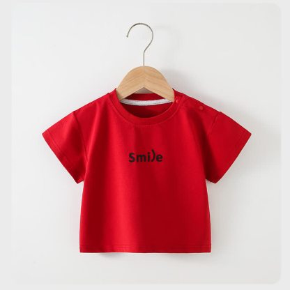SMILE幼児用クルーネックカジュアルTシャツ - 赤 - 4～5歳